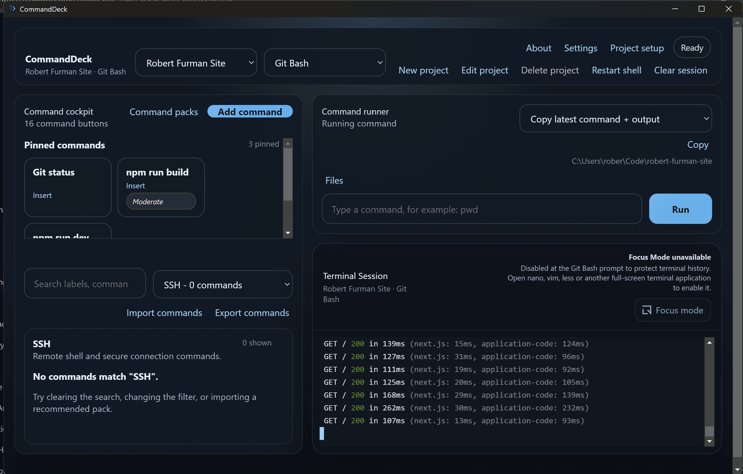 CommandDeck Windows desktop application screen