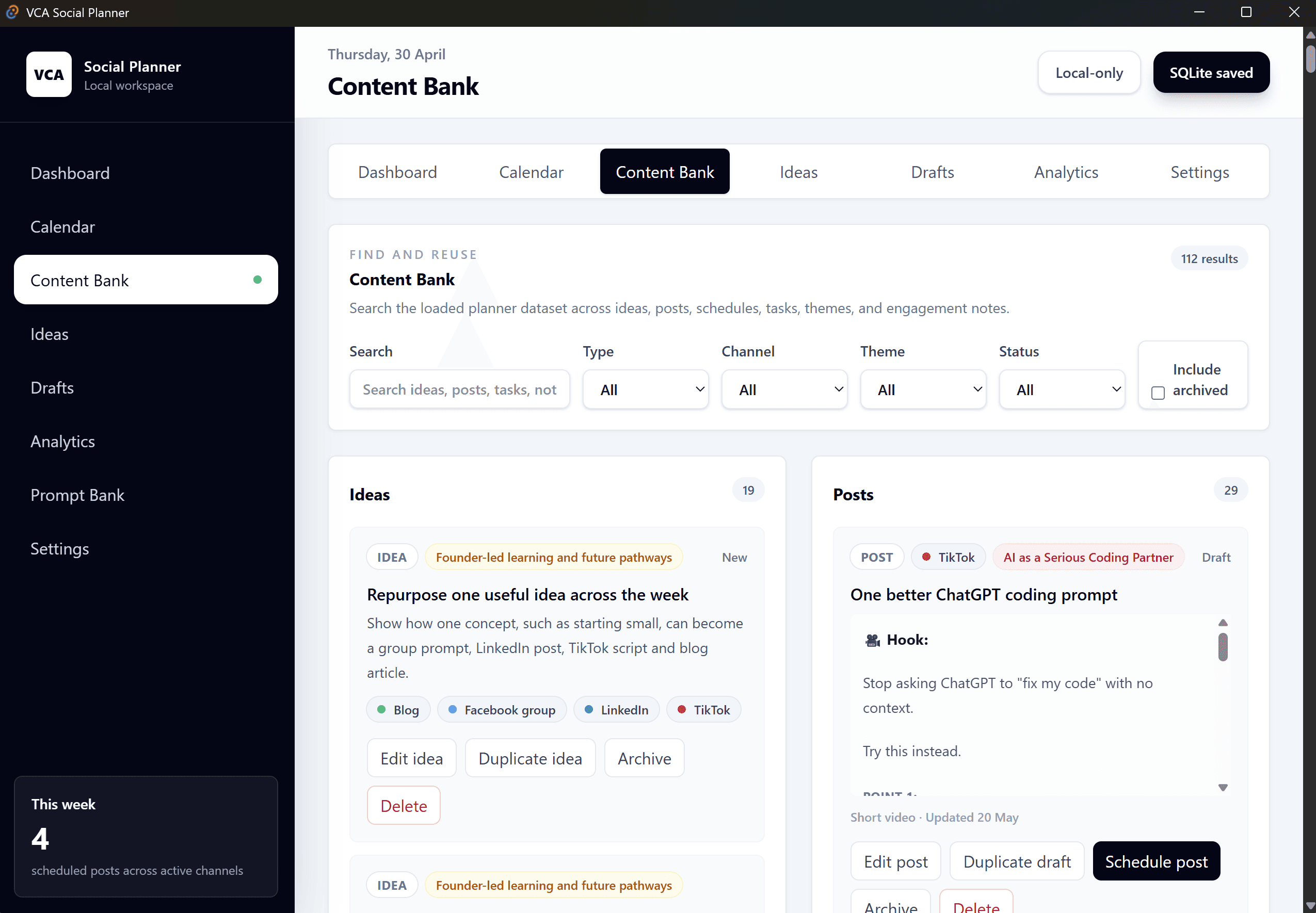 Content Planning Workspace desktop screen